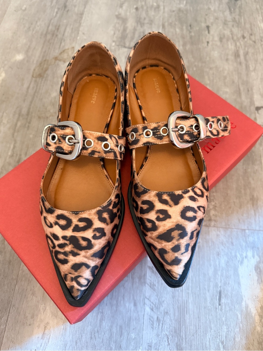Anthropologie Maeve Mary Jane Leopard Print Flats with Buckle European size 39
